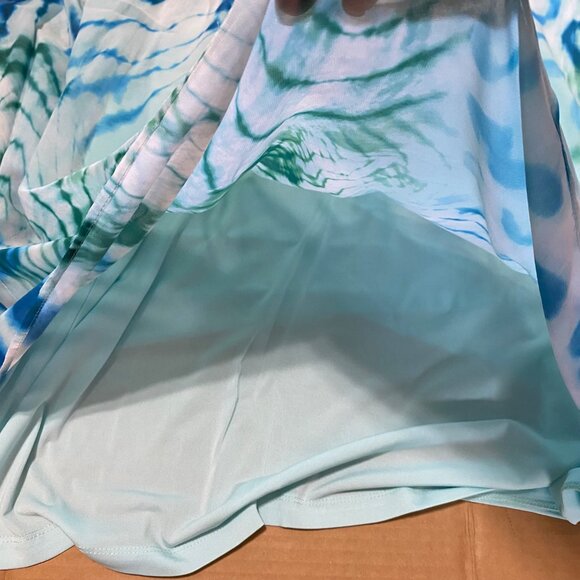 Dennis Basso Blouse Size 18W One Shoulder Asymmetrical Top Blue Green Flowy Chic - Picture 11 of 11